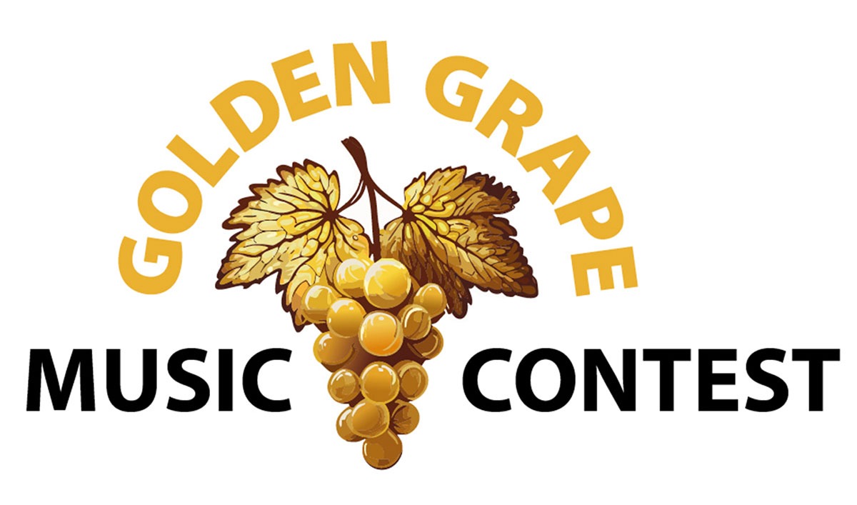 Landesbuehnen-Sachsen-Logo-Music-Contest-Golden-Grape Das Logo des Musikwettbewerbs Golden Grape mit einer goldenen Weintraube in der Mitte